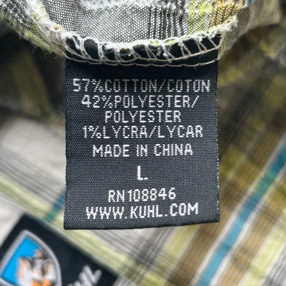 Kuhl Green Plaid Seersucker Button Down Shirt Large Hiking Fishing Outdoors Gorp - Picture 11 of 13